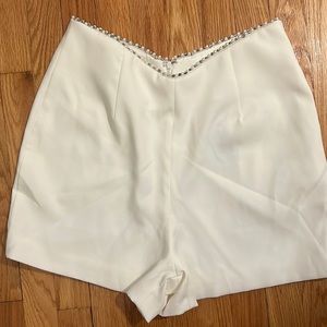 White bridal shorts with rhinestone/pearl detail
